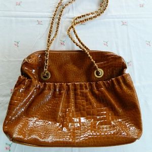 Vintage 70s 80s Croc Patent Chain Strap Purse Bag